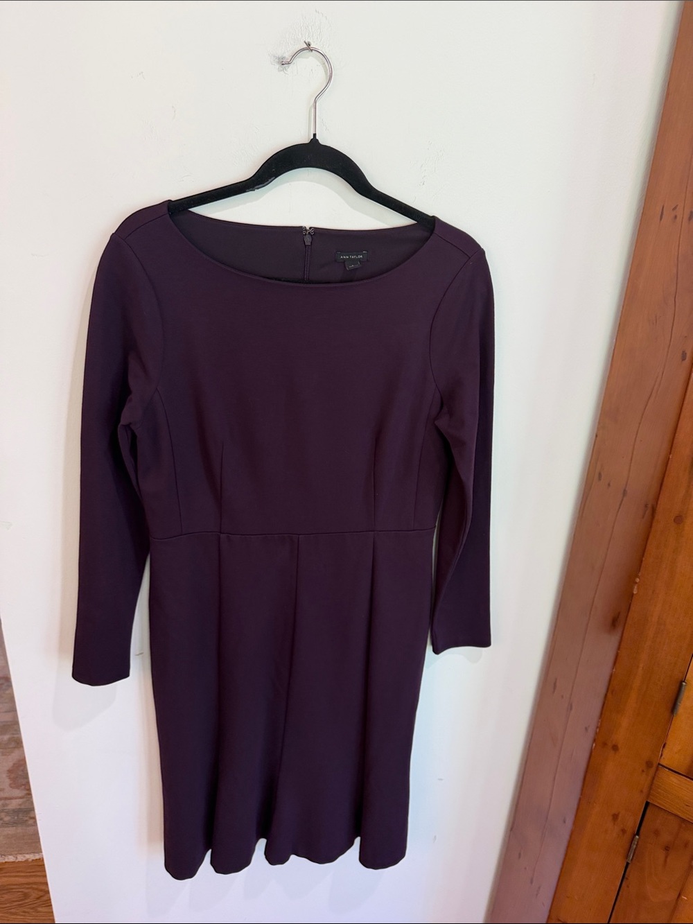 Ann Taylor Deep Plum/Purple Long Sleeve Fit-and-Flare Thick Knit Dress, 6